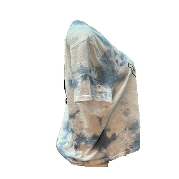 Lucky Brand L Blue Tie-Dye Logo Name Graphic Cotton Short Sleeve Crop Tee - Picture 3 of 6